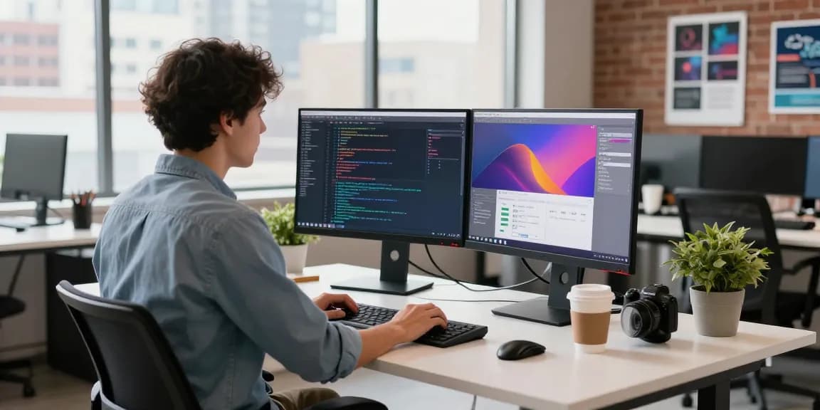 Efficient software development workspace showcasing snipaste官网 with dual monitors and vibrant coding environment.