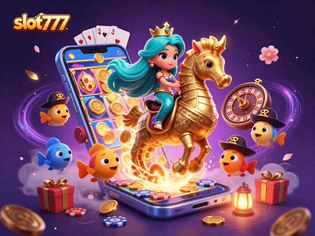 Experience the magic of slot777 gaming with colorful characters and vibrant casino elements.