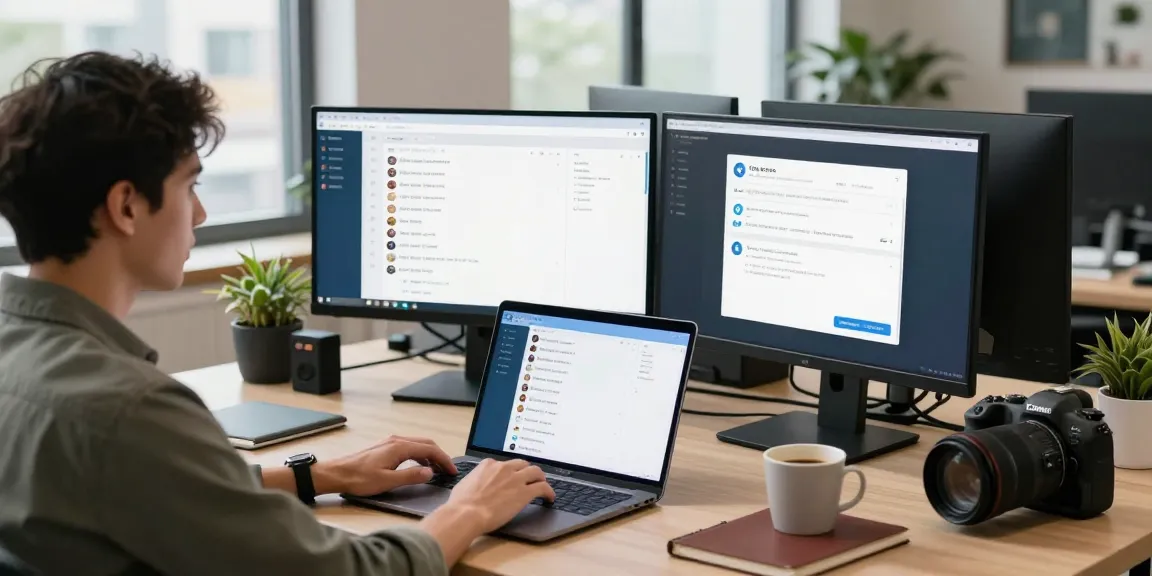 User interacting with Telegram Chinese features in a modern office setup.
