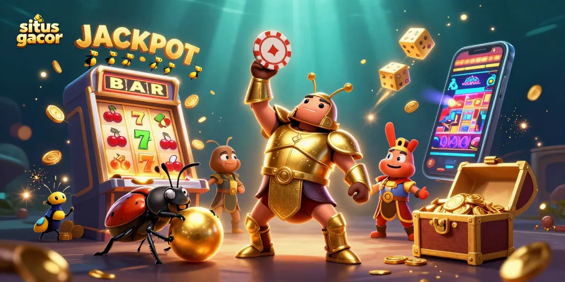 Experience the thrill of situs gacor with vibrant visuals featuring a 3D beetle championing a jackpot.
