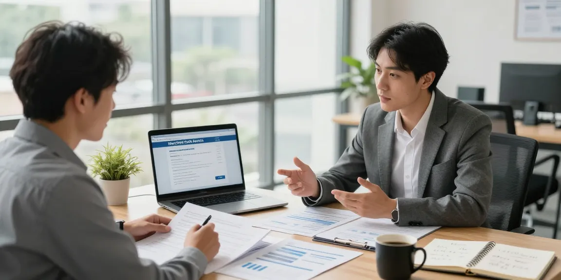 Business owner discussing a merchant cash advance for small business funding options in a bright office setting.