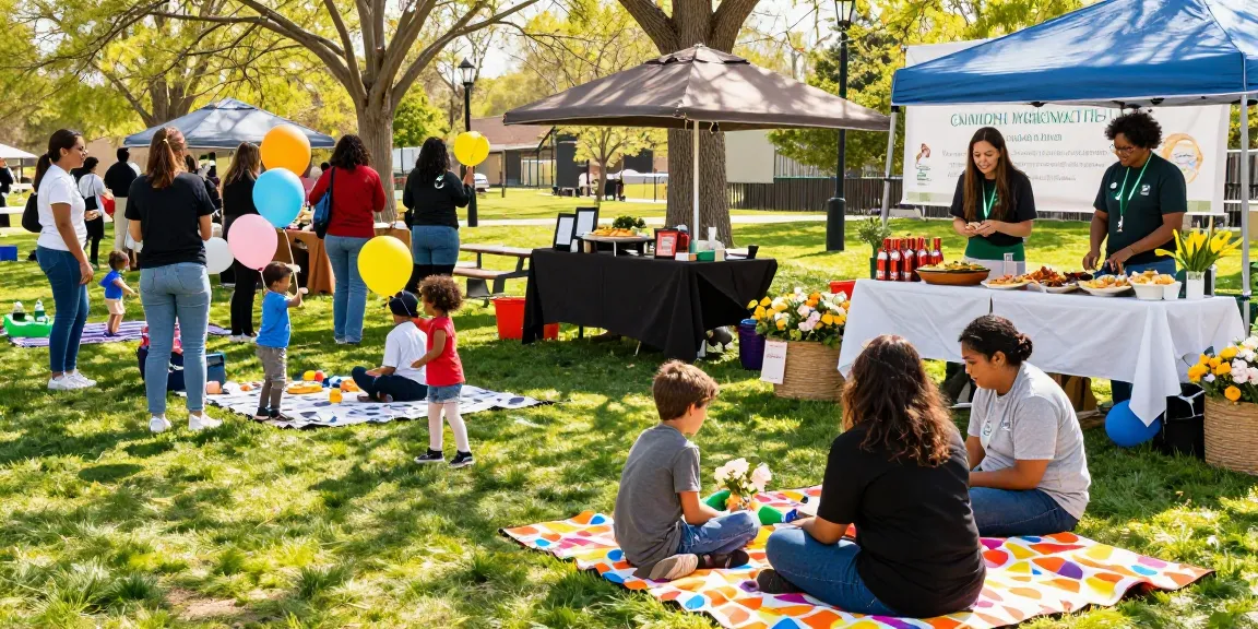Families enjoying a vibrant community event picnic to find out more about local culture.
