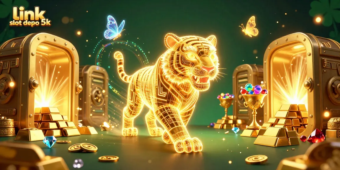 Experience the excitement of link slot depo 5k with a neon-wireframe golden tiger in a dazzling casino