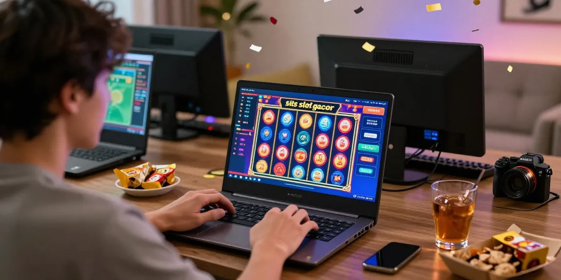 Player celebrating wins on situs slot gacor with vibrant online slot games and cozy setup.