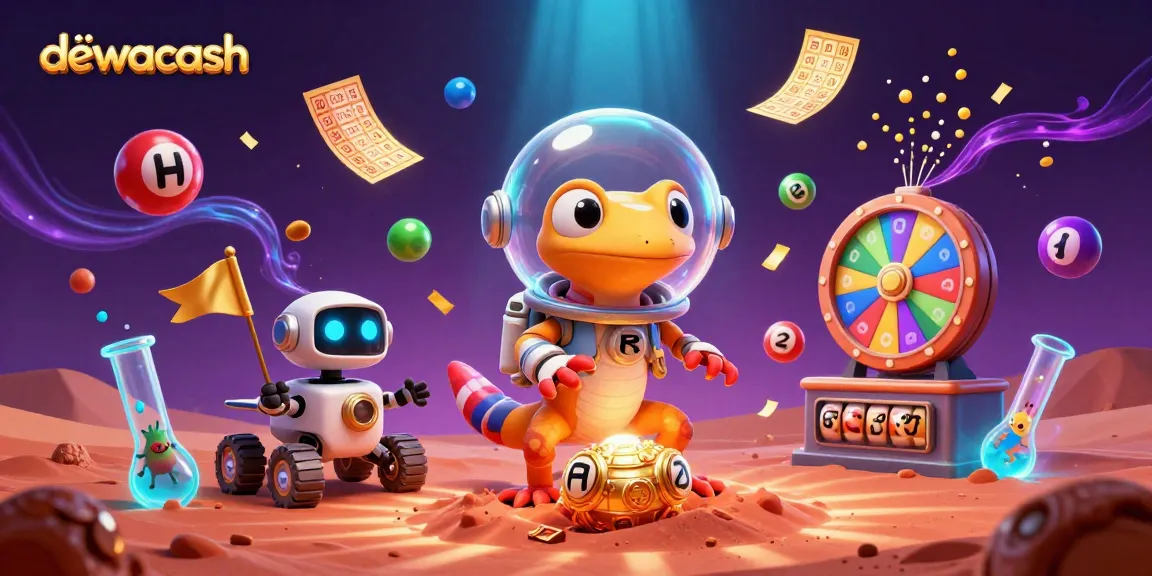 Engage with dewacash in this vibrant 3D gaming illustration featuring a Martian gecko at a golden casino.