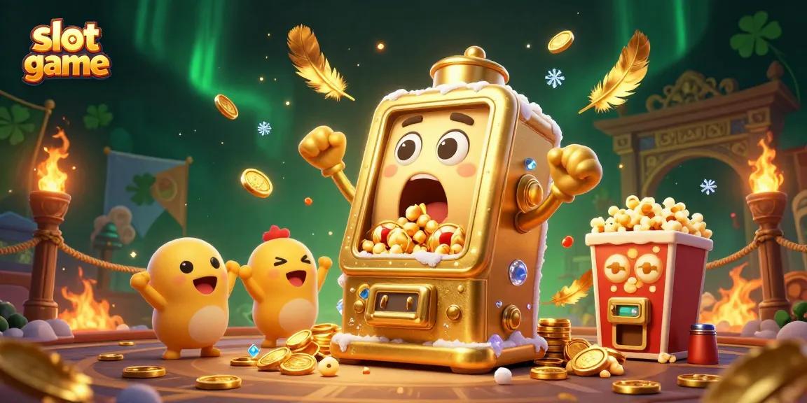 Experience excitement with this vibrant slot game featuring a golden slot machine hitting a jackpot.