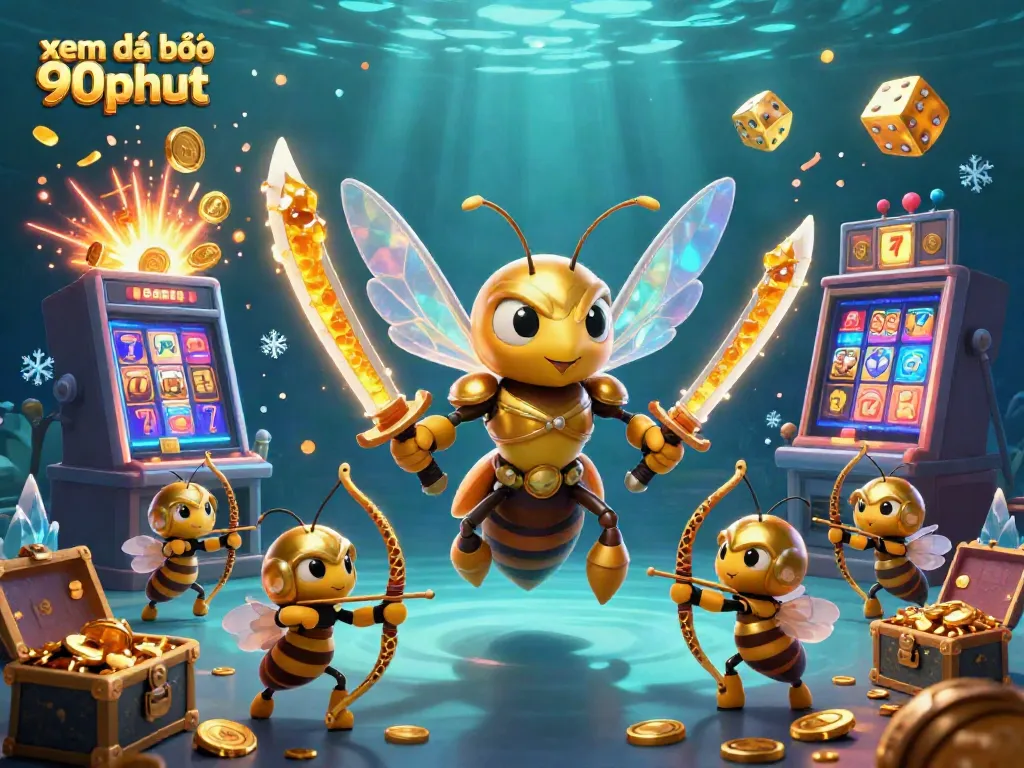 xem đá bóng 90phut features an epic scene with a golden hornet samurai and casino elements bursting with excitement.