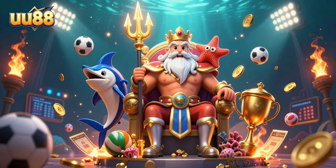 Experience the thrill at uu88 with Neptune and sports elements in a vibrant underwater casino.