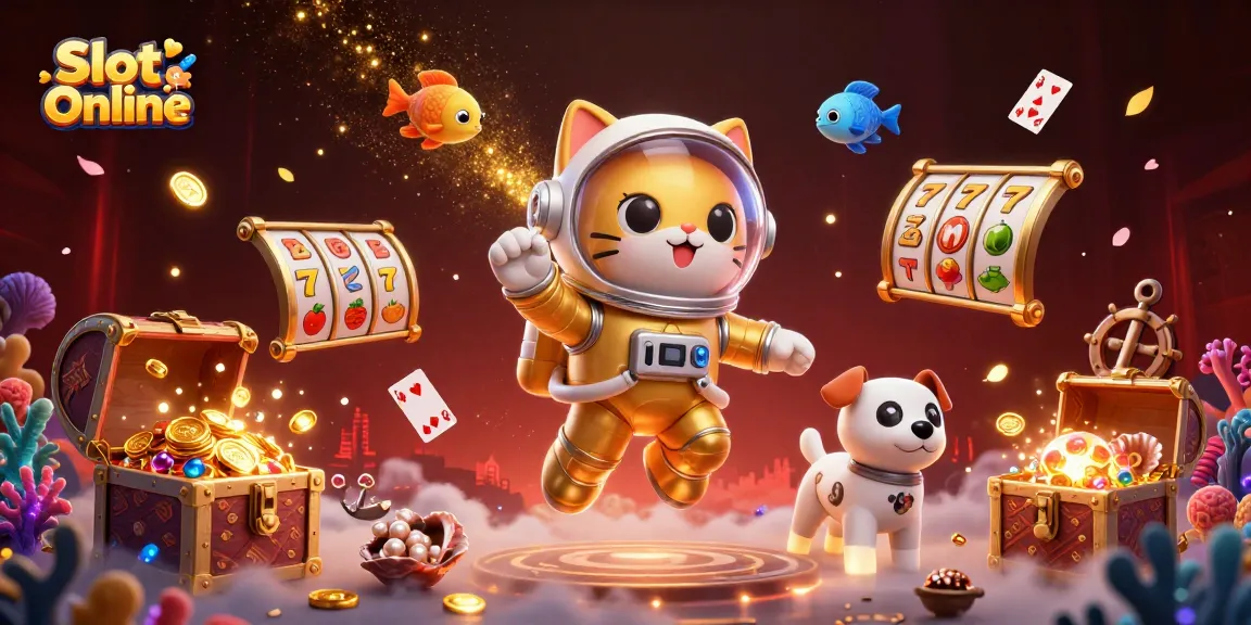 Spin to win with Slot Online as an astronaut cat and robotic dog explore the casino depths.