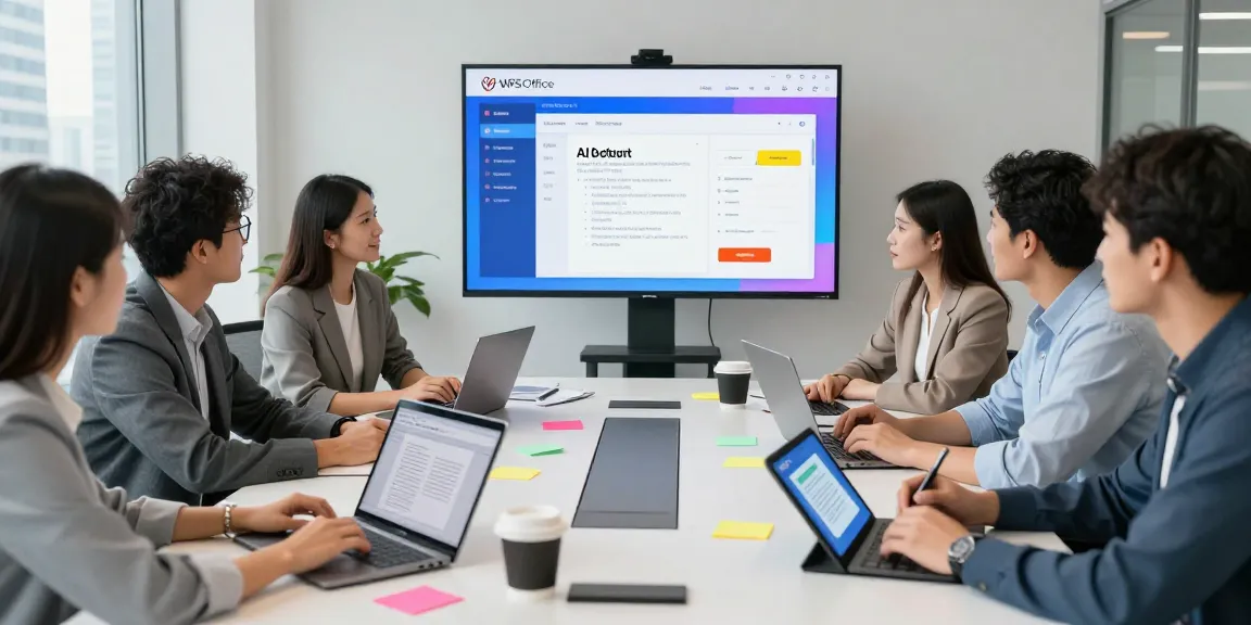 A team collaborating in a modern office using WPS下载 for innovative document solutions during a vibrant brainstorming session.