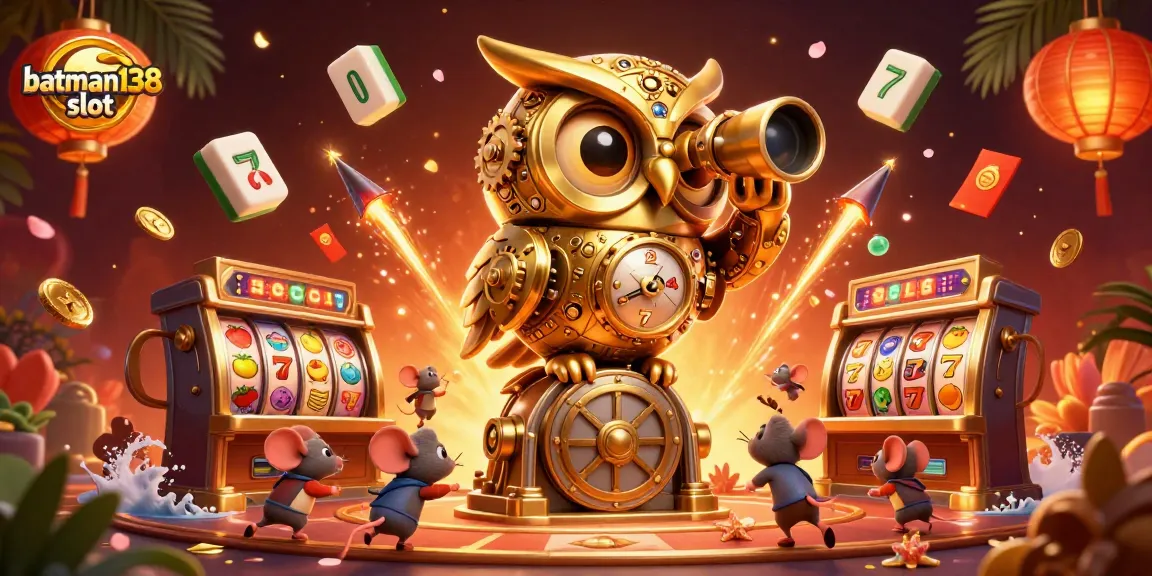 Engaging batman138 slot scene with clockwork owl and golden elements lighting up the casino floor.