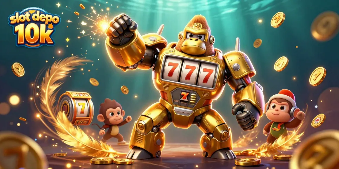 Experience thrilling wins with slot depo 10k as a golden gorilla mech celebrates a jackpot.