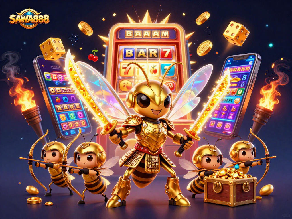 Experience the thrill of winning at SAWA888 with golden hornet and dynamic casino elements.
