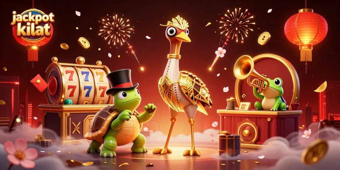 Win with jackpot kilat as a whimsical turtle and friends celebrate at a vibrant, 3D speakeasy.
