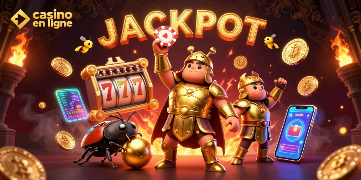 Jouez au casino en ligne avec des éléments dynamiques illustrant des gains et la chance.
