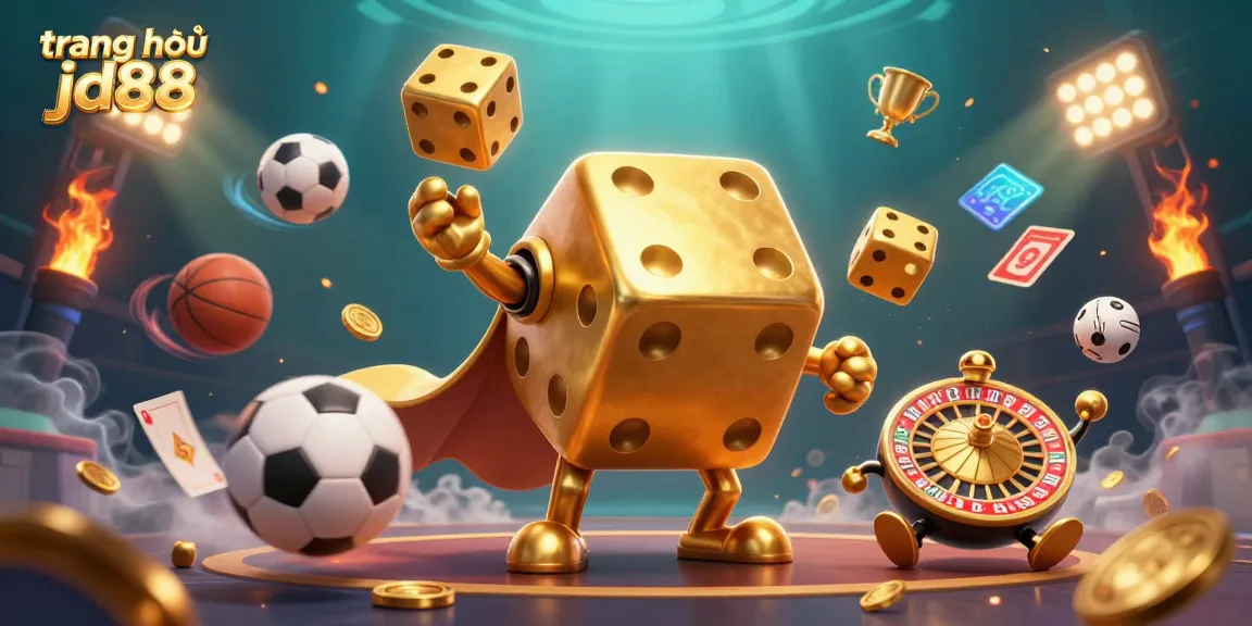 Experience the vibrant gameplay at trang chủ jd88 with dynamic golden dice and sports elements in 3D.