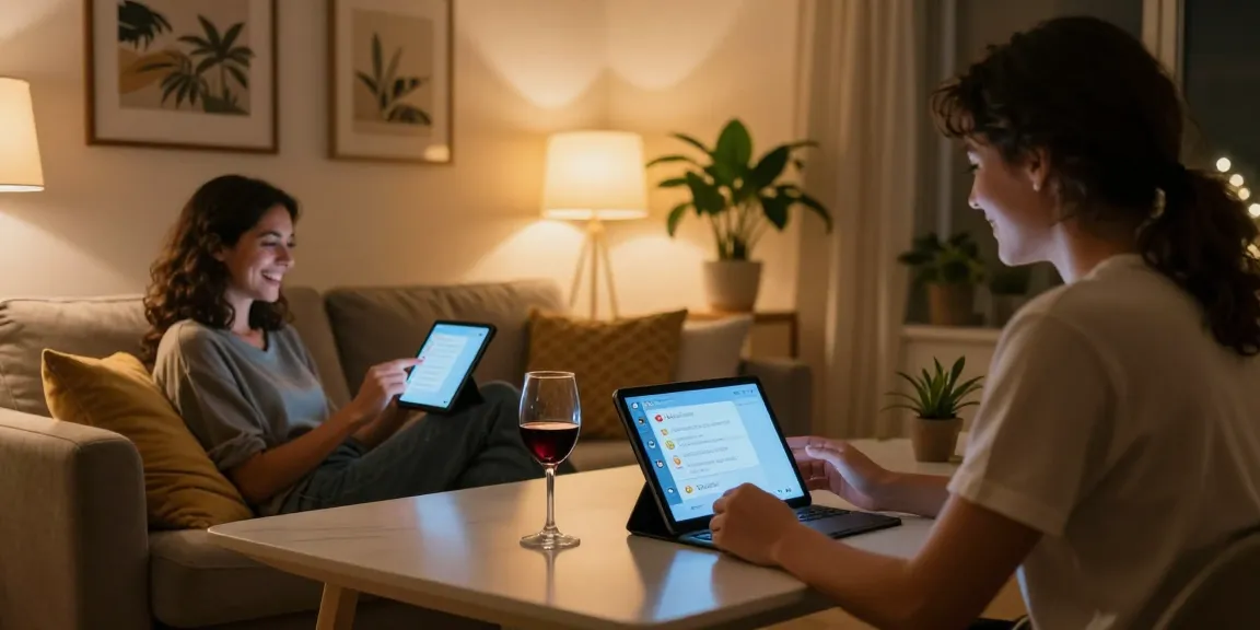 Engaging scene of a couple experiencing free AI sex chat in a cozy home environment, showcasing intimate interaction.