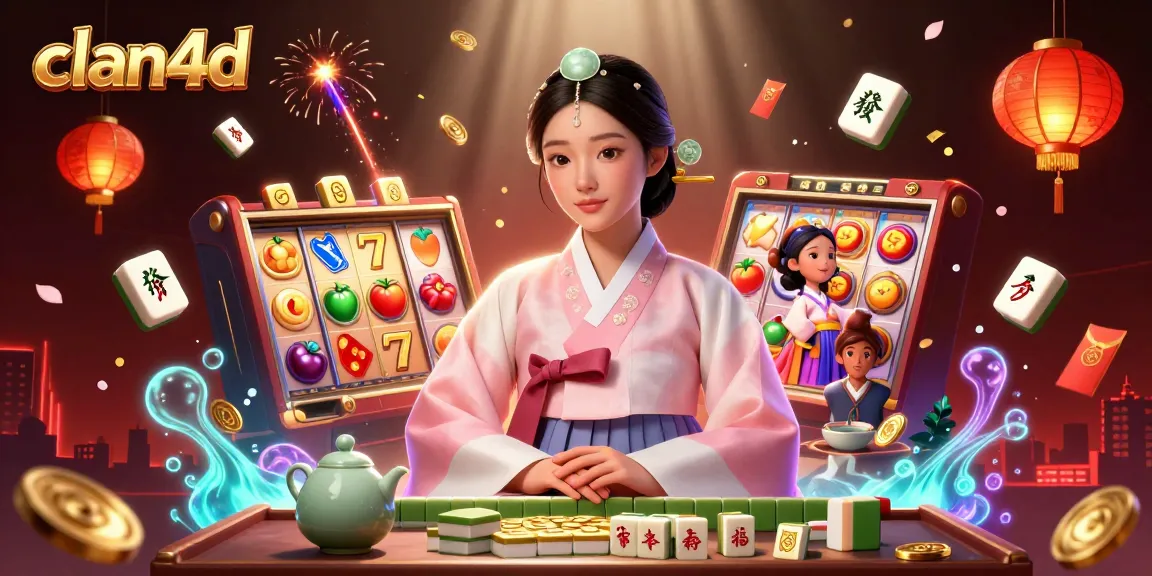 Engage in exciting gaming with clan4d featuring a serene Asian woman and lively casino elements.