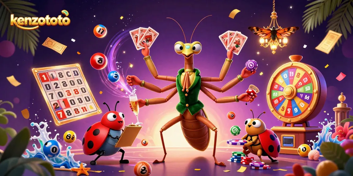 Kenzototo offers dynamic and secure online lottery gameplay, showcasing colorful elements and engaging characters.