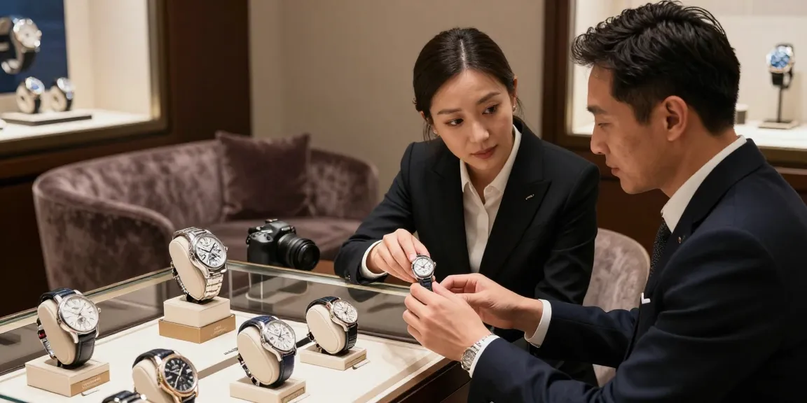 Elegant showroom featuring stunning replica watches with detailed craftsmanship, highlighting luxury and sophistication.