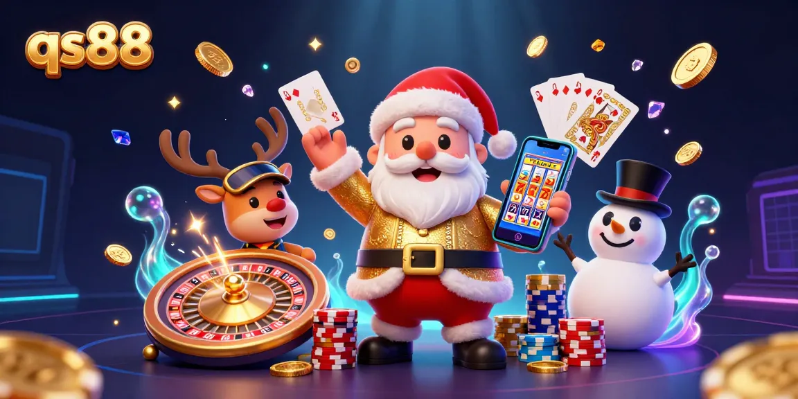 Experience the excitement of qs88 with Santa and friends amidst cascading coins and jackpots.