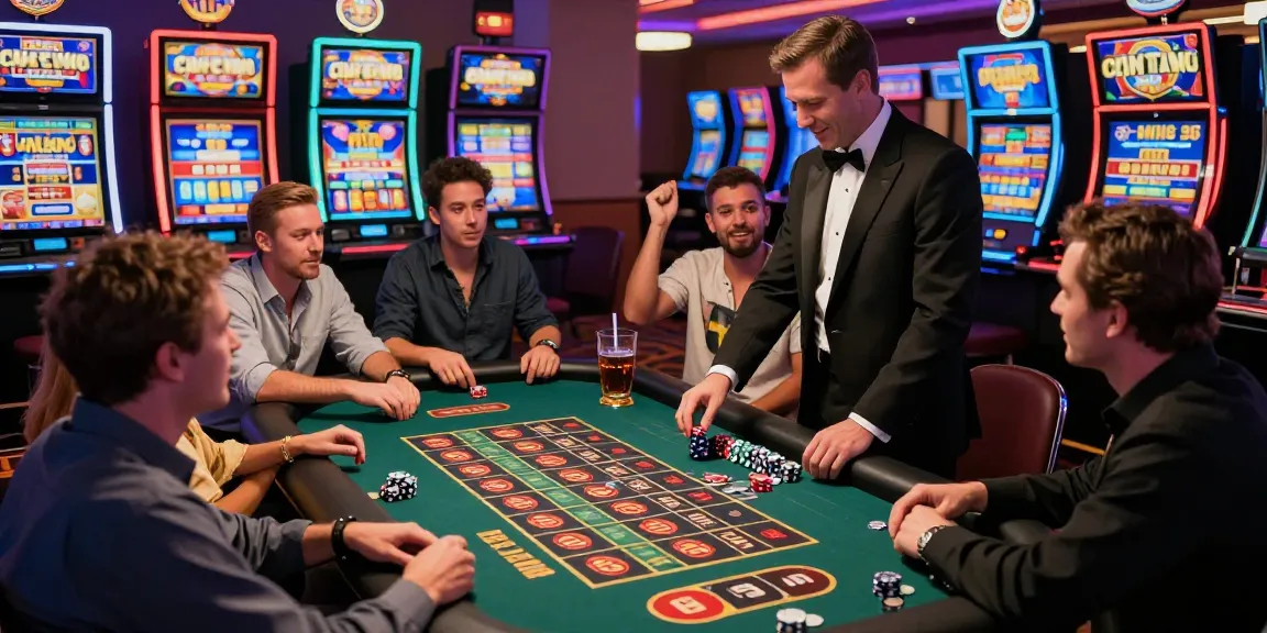 Joueurs de casino en ligne appréciant l'excitation à une table de roulette vibrante.