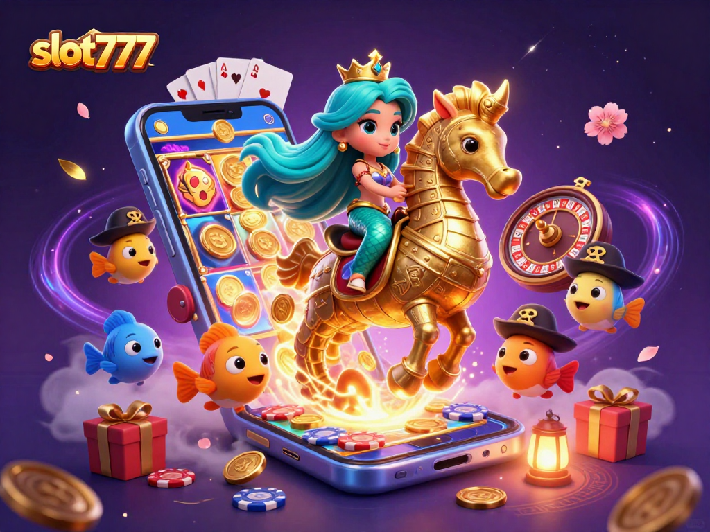 Experience the magic of slot777 gaming with colorful characters and vibrant casino elements.