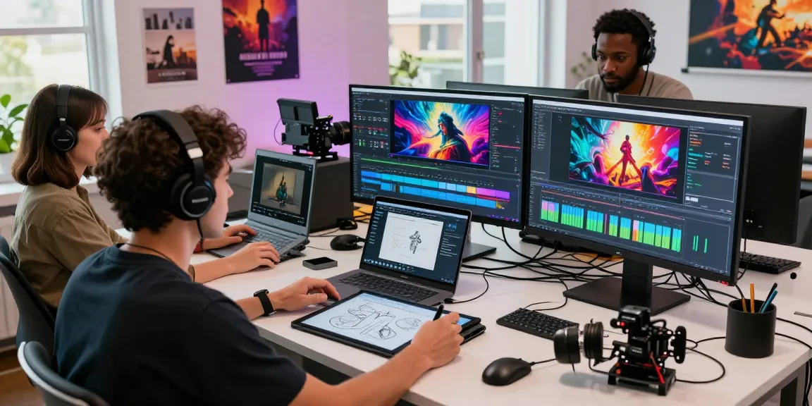 Collaboration in a creative video production studio showcasing Seedance 2.0 technology.