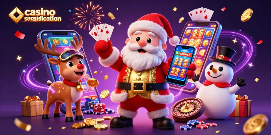 Jouer au casino sans vérification avec un Santa ludique et ses amis dans un décor festif