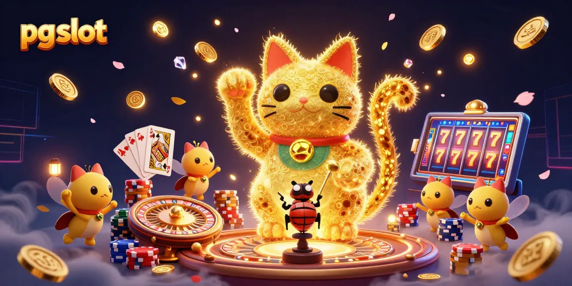 Experience shimmering excitement with pg slot's captivating giant lucky cat and casino scenes.