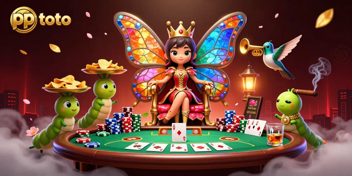 Engage in thrilling games at pp toto with a butterfly queen and vibrant poker scene.