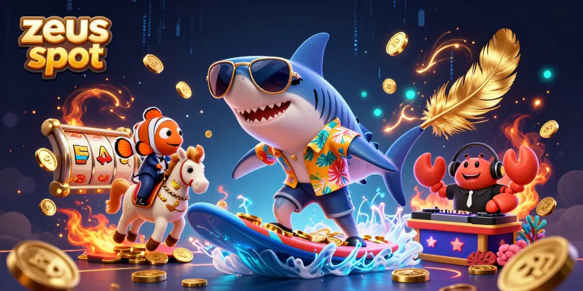 Play zeus slot with a vibrant scene of iconic casino characters and dynamic action.