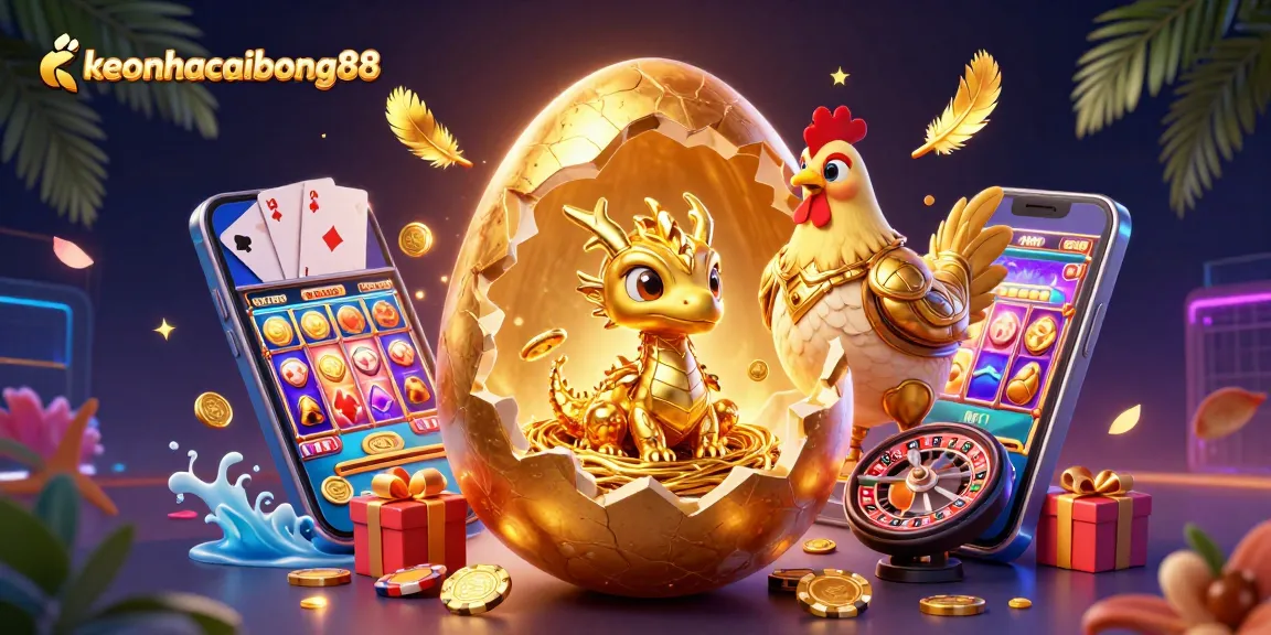 Experience excitement with keonhacaibong88 as the golden dragon emerges from a poker chip nest.
