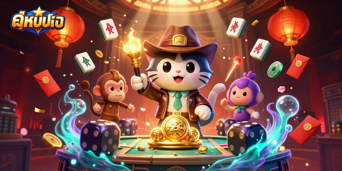 Engage with ดูหนังออนไลน์ featuring a vibrant 3D scene of a cartoon archaeological adventure with casino elements.