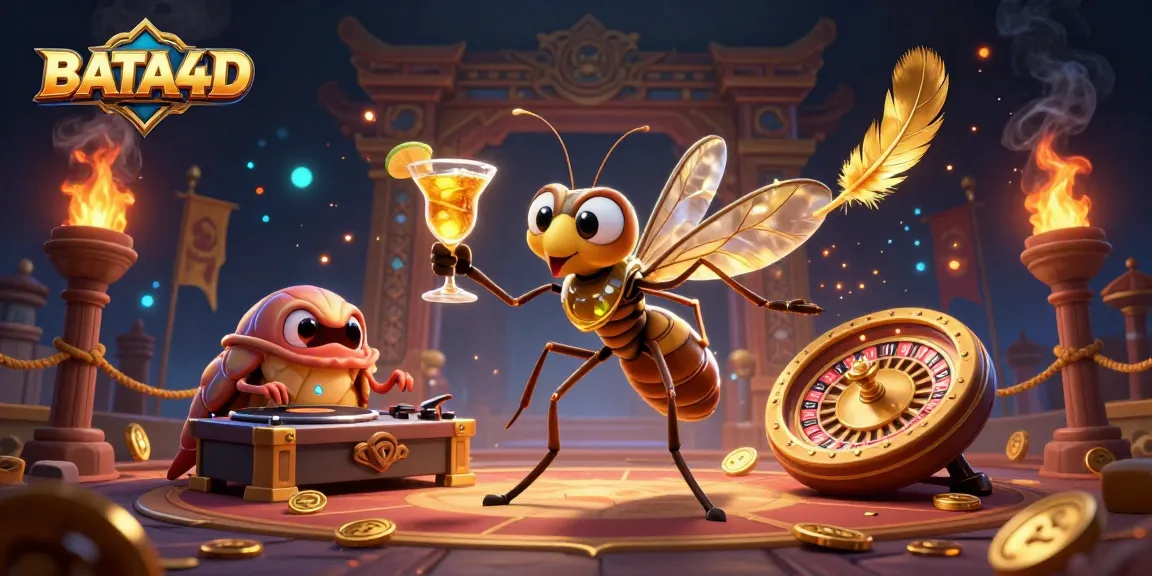 BATA4D brings entertainment to life with a vibrant casino scene featuring a frozen mosquito mascot, trilobite DJ, and golden roulette.