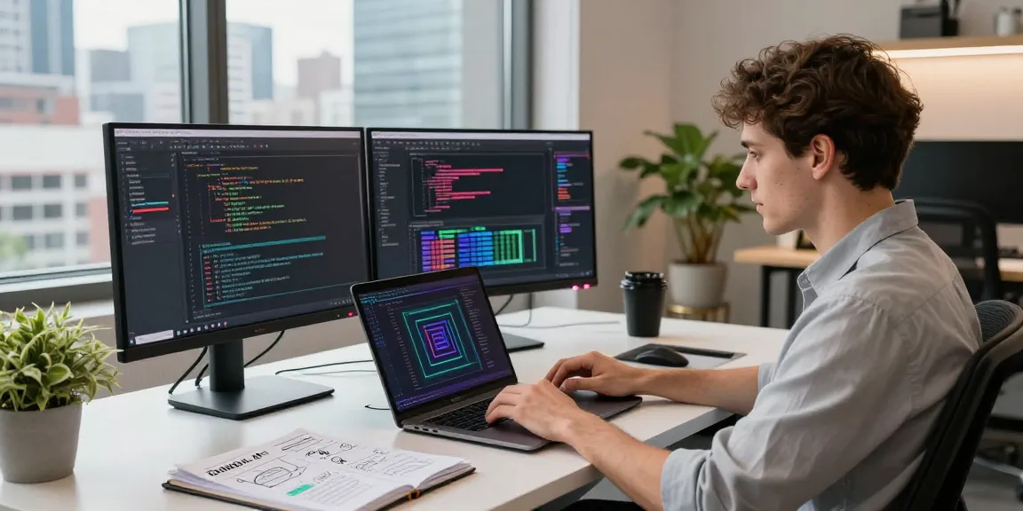 Professional workspace featuring AI productivity tools enhancing software development efficiency.