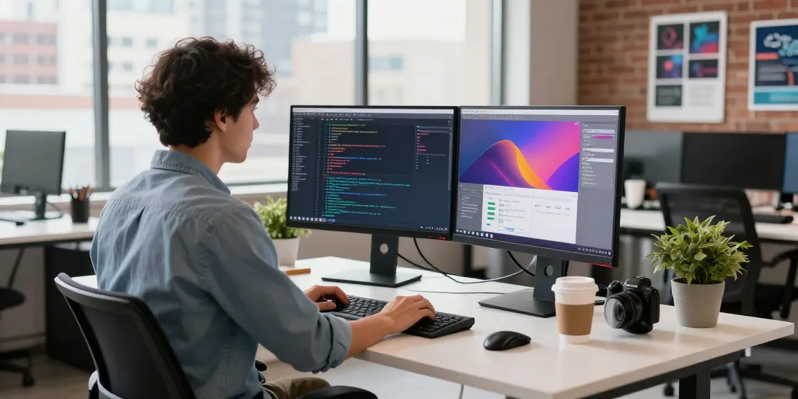 Efficient software development workspace showcasing snipaste官网 with dual monitors and vibrant coding environment.