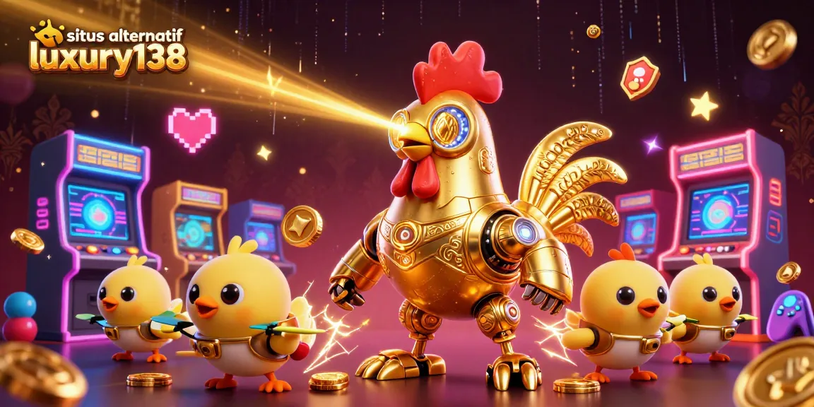 Experience situs alternatif luxury138 with a vibrant casino-themed digital illustration featuring colorful gaming elements.