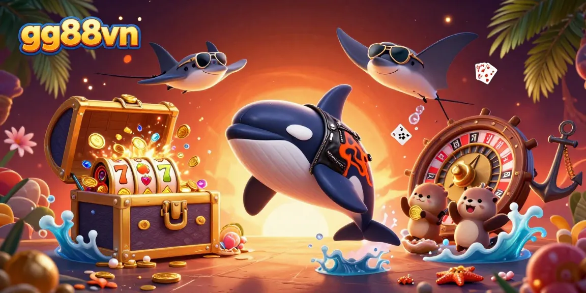 Engage in thrilling gameplay at gg88vn with 3D cartoon characters celebrating and showcasing an exciting slot gaming environment.