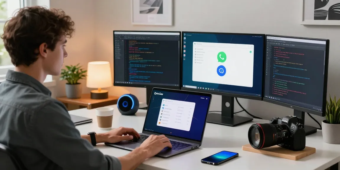 OpenClaw setup in a modern workspace with messaging apps and productivity tools for personal AI assistance.