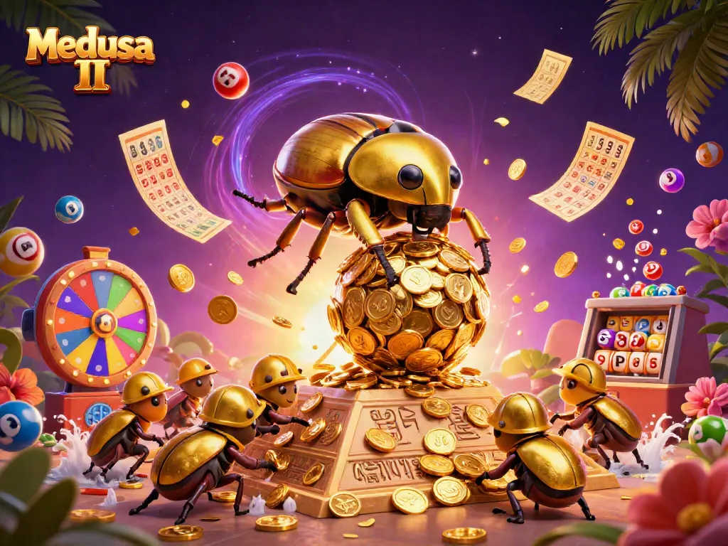 การเล่น Medusa II พร้อมลูกบอลลอตเตอรี่สีสันสดใสและบัตรมากมายในบรรยากาศคาสิโน