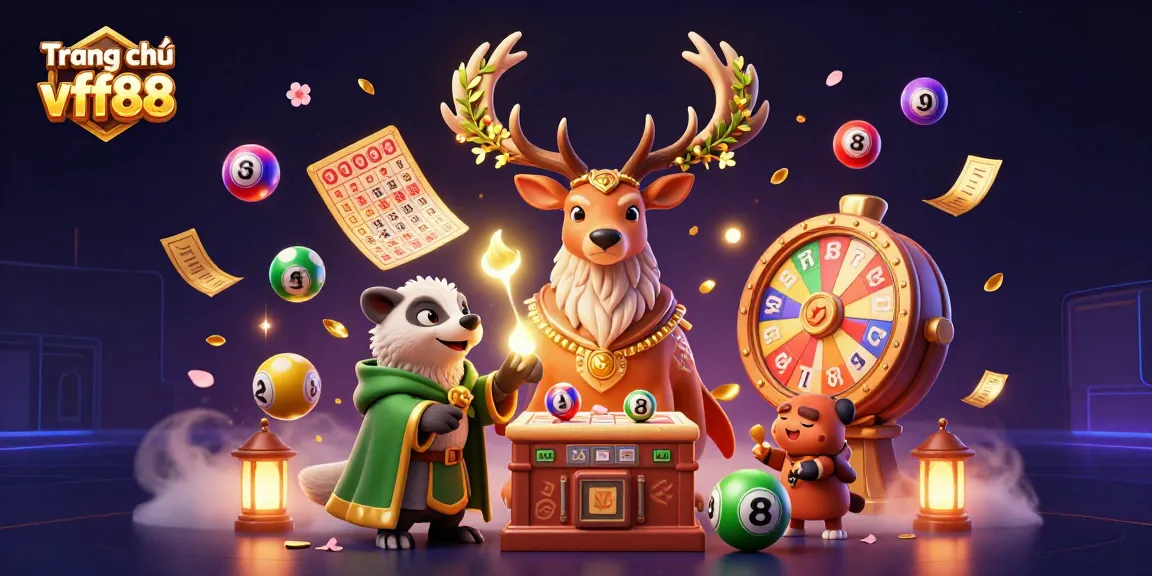 Engage with thrilling fun on Trang chủ vff88 featuring vivid 3D illustration of lottery excitement and magic.