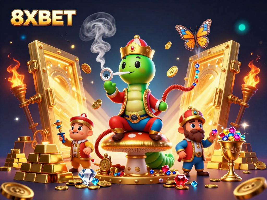 Experience thrilling wins at 8XBET with an extravagant 3D casino scene full of treasures and excitement.
