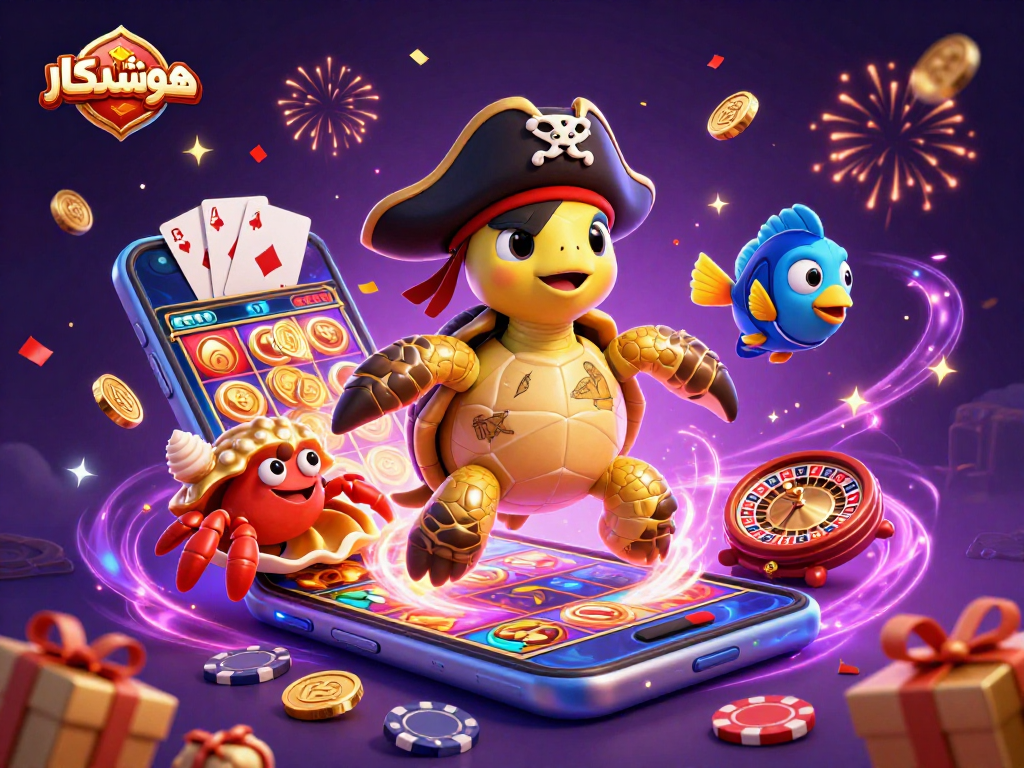 Join the thrilling adventure with هوشمندکار's treasure-seeking turtle, exploring vibrant slot games and riches!