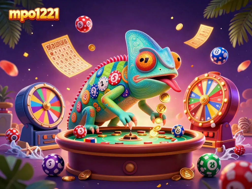 Experience the dynamic world of gambling with mpo1221, hosted by an animated chameleon casino owner.