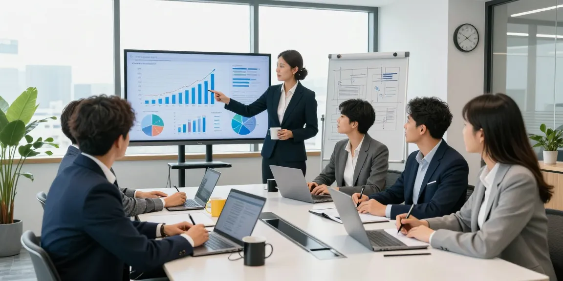 Team collaborating in a modern office strategy meeting about rokok88 business solutions, surrounded by data visuals and notes.
