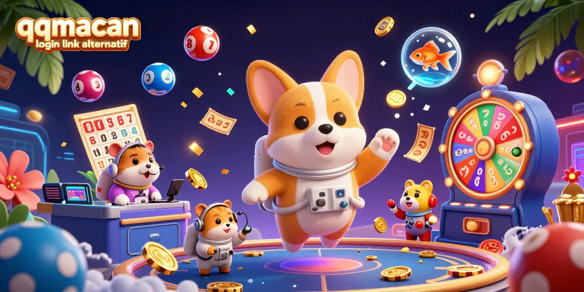 Experience thrilling gameplay with qqmacan login link alternatif as a 3D astronaut corgi floats in a dynamic casino scene.