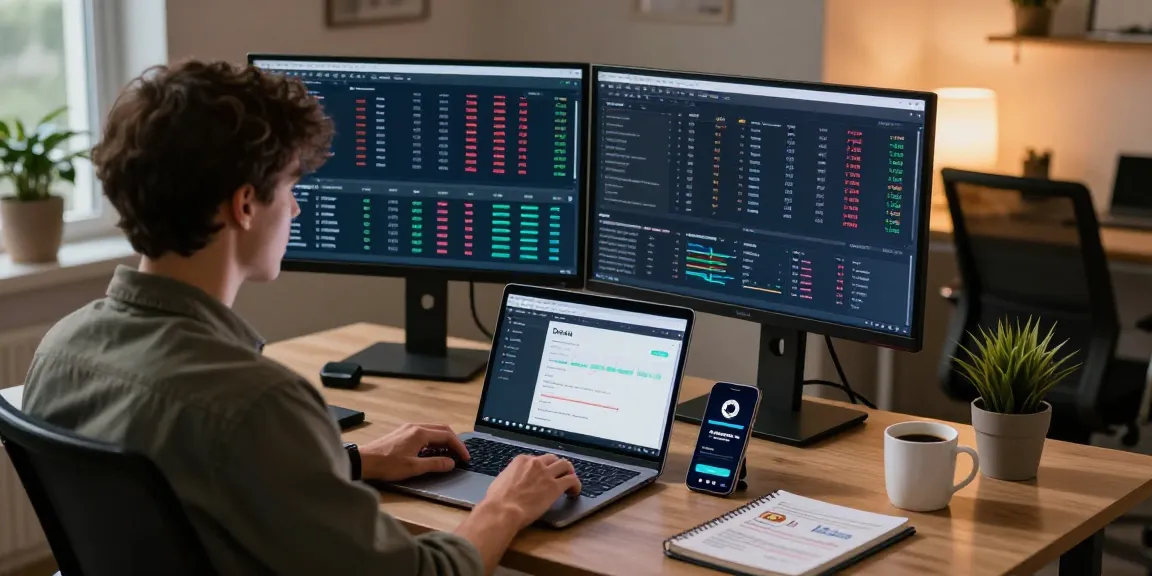 Funexchange trading workspace showcasing crypto exchange interfaces and blockchain technology in a modern office setting.