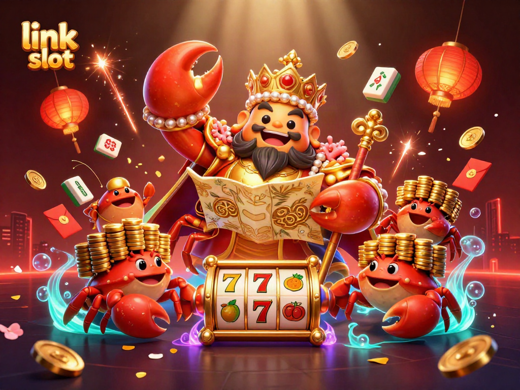 Engage in the thrill of link slot with a vibrant 3D casino scene featuring charming characters and animated elements.