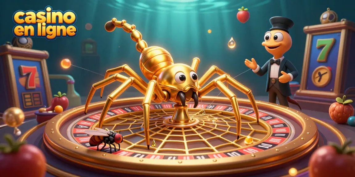 Vivez l'excitation des jeux sur casino en ligne avec une araignée dorée et un croupier centipède.